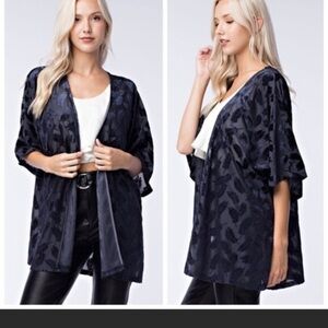 Navy Velvet Feather Boho‎ Kimono